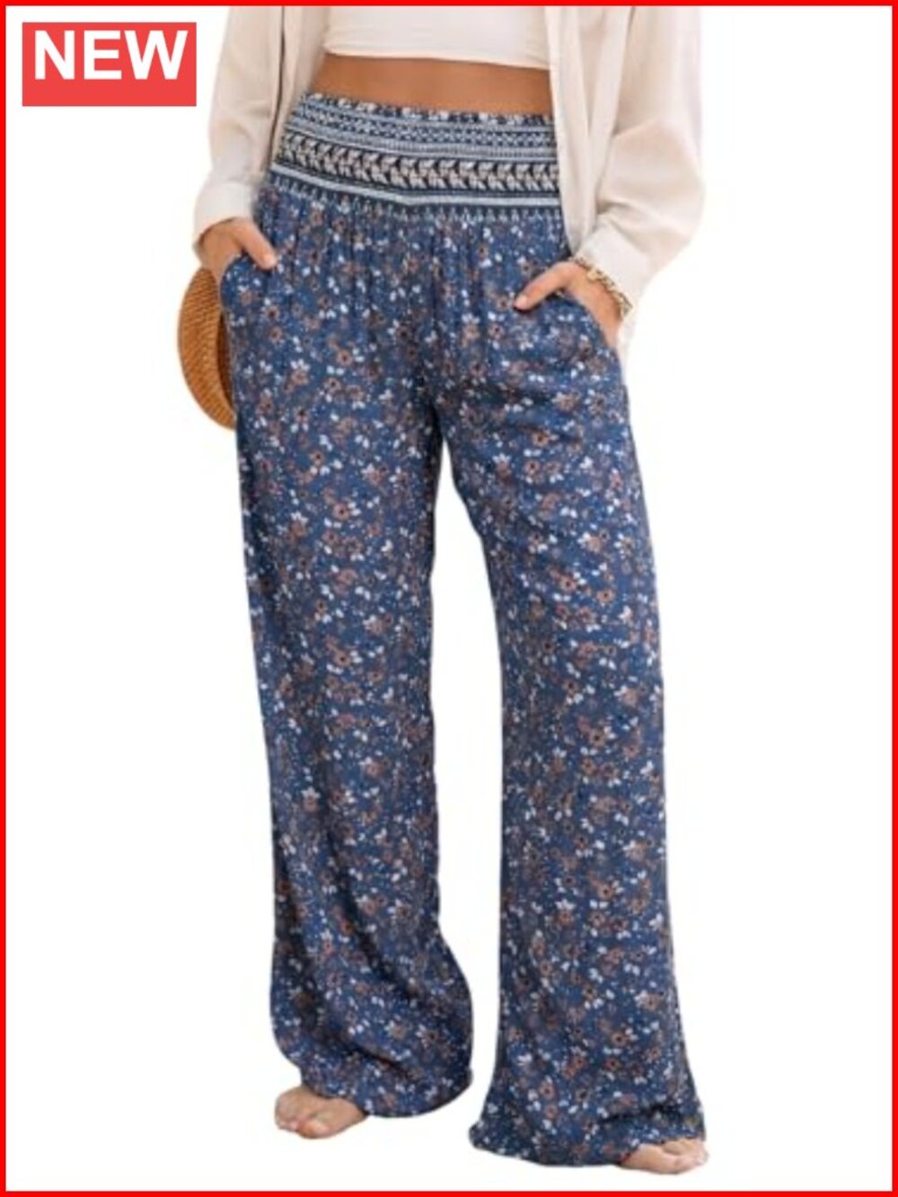 Wide Leg Palazzo Pants with Pockets High Rise Boho Floral Rayon